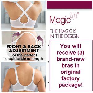 Set of 3! 46B Glamorise MAGIC LIFT Bra (CONVERTIBLE-STRAPS) Wireless White NEW